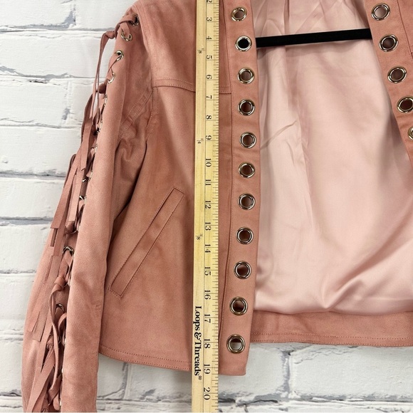 House Of CB Faux Suede Fringe Jacket Pink Women’s Medium Coastal Cowgirl Western - Picture 12 of 13